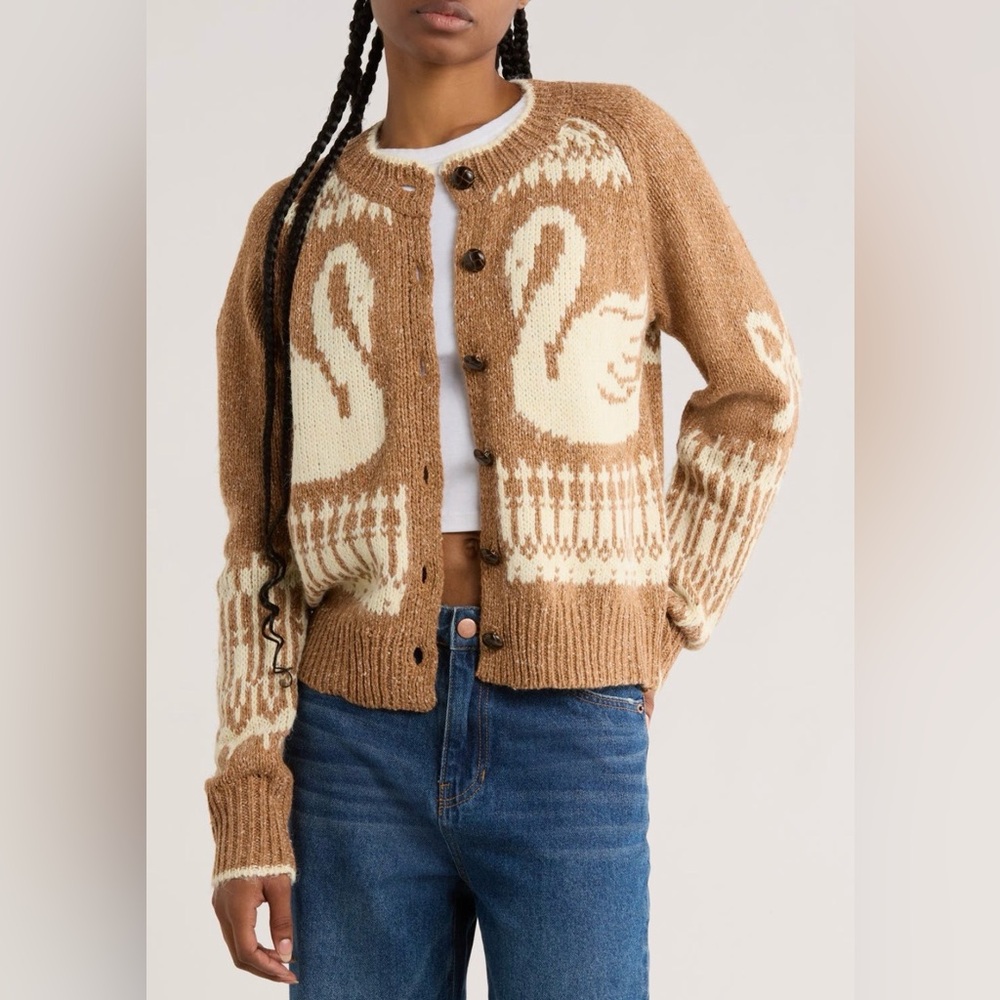 NWT Brown Swan Button Cardigan, Size M